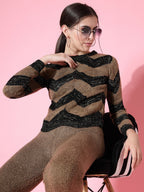 Women Black Acrylic Stripe & Solid Winter Co-Ord Set - Wool Trees | Grocsy