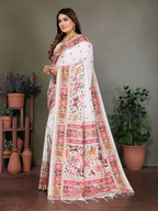 Joban Fashion White Thread Woven Pashmina Sarees | Grocsy