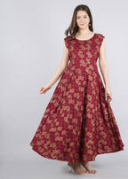 Vamika Wine Red Rayon Gold Printed Party Wear/Casual Wear Kurti | Grocsy