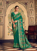 Monjolika Fashion Teal Silk Blend Banarasi Zari Work Classic Saree | Grocsy