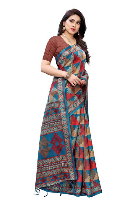 Vamika Multicolor Kalamkari Print With Jhalar Khadi Silk Saree (TANISHA RED) | Grocsy
