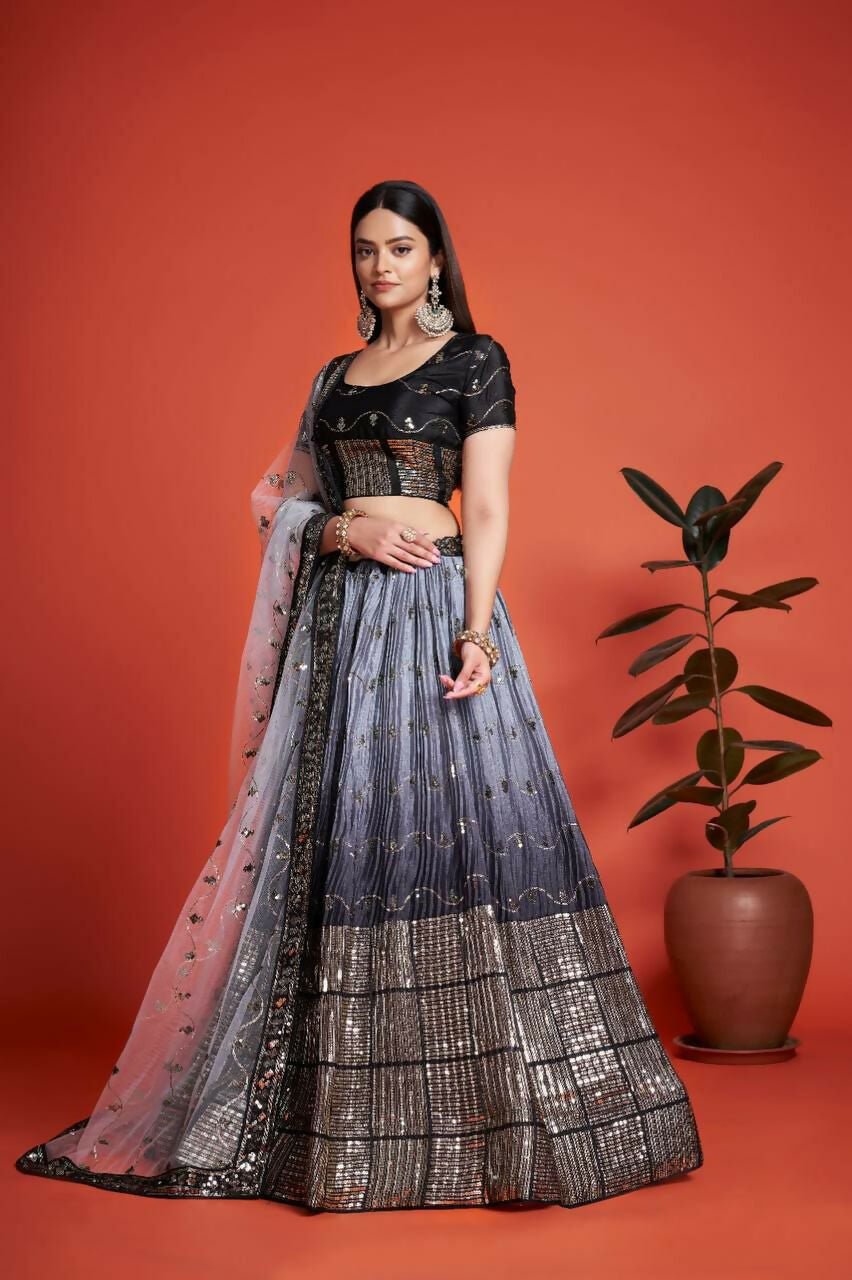 Jyoti Fashion Women's Black Heavy Chinon Sequins Embroidered Designer Lehenga Choli Set | Grocsy