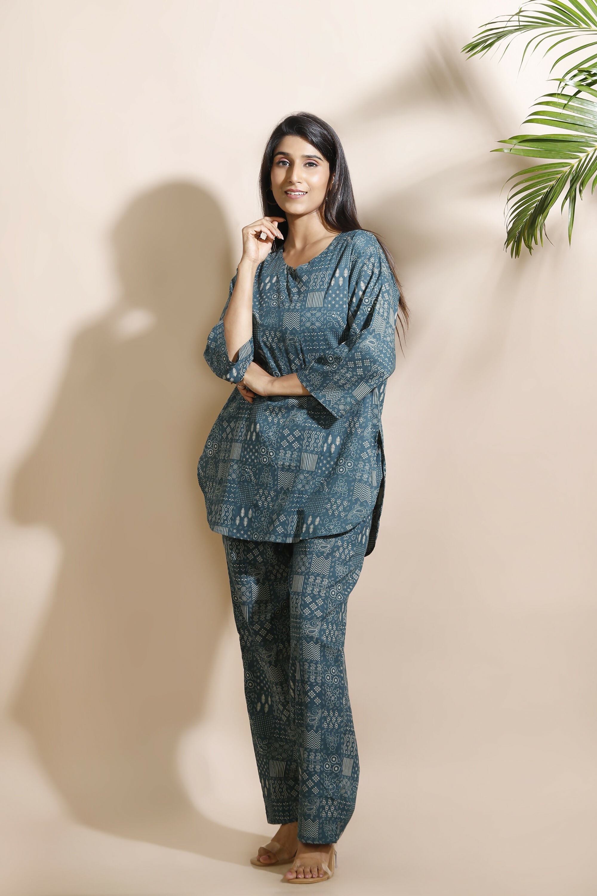 Breathables Abstract Green Cotton Kurta & Pant Co-Ord Set | Grocsy