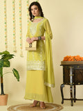 Myshka Women's Yellow Georgette Kurta & Skirt With Dupatta Party Sets | Grocsy