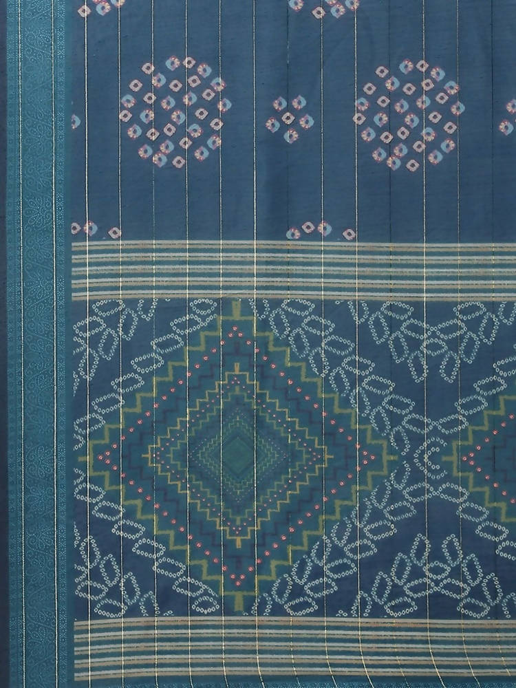 Yufta Women Blue Bandhani Printed Regular Gotta Patti Kurta with Palazzo & With Dupatta | Grocsy