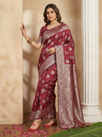 Shree Shyam Fashion Maroon Silk Blend Saree | Grocsy