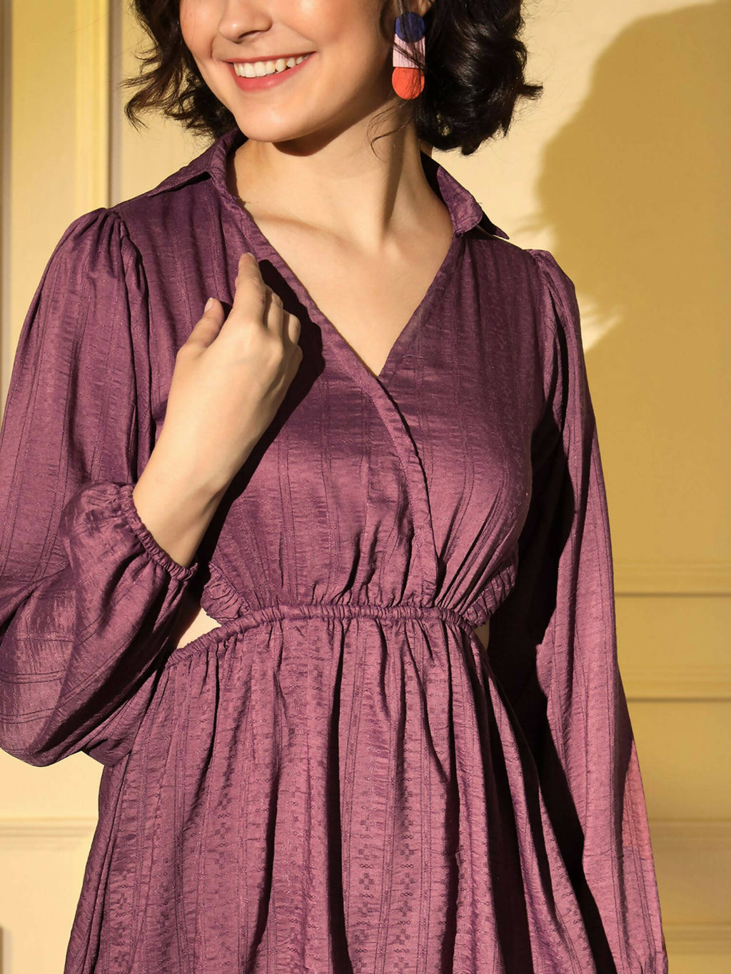 Wine Viscose Solid Flared Dress - Shivani | Grocsy