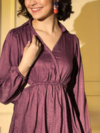 Wine Viscose Solid Flared Dress - Shivani | Grocsy