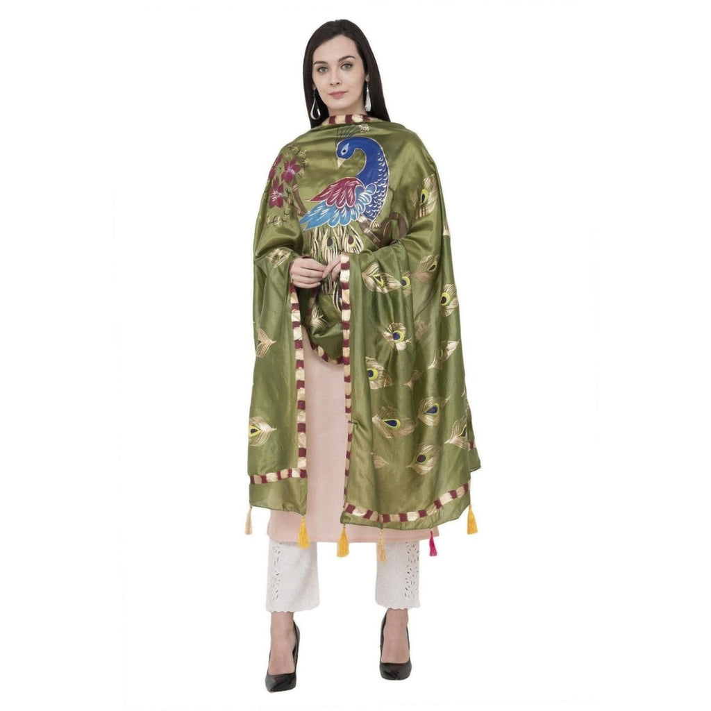 A R Silk Silk Peacock Multi Fancy Dupatta Color Mehendi Green Dupatta or Chunni | Grocsy
