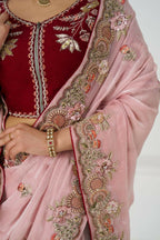 Kesar Fab Graceful Pink Zari And Sequins On Rich Fendi Silk Saree | Grocsy