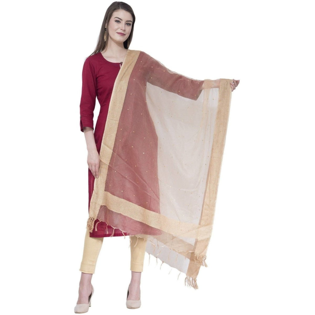 A R Silk Women's Stone Work Orgenza Cotton Golden Dupattas and Chunnis | Grocsy