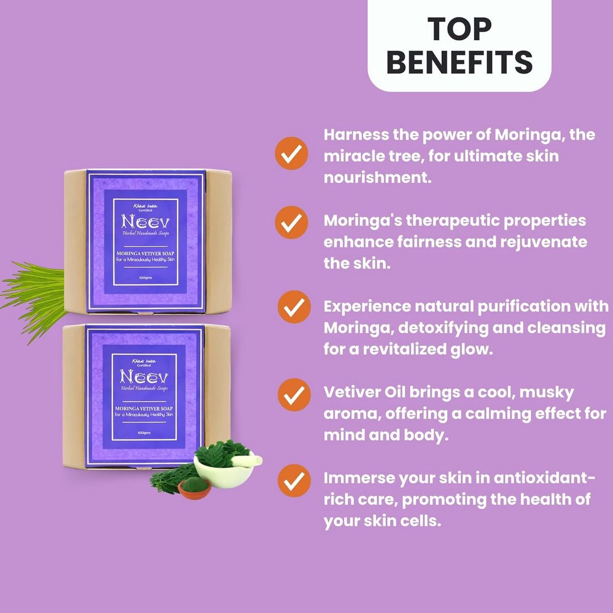 Neev Herbal Handmade Soaps Moringa Vetiver Soap | Grocsy