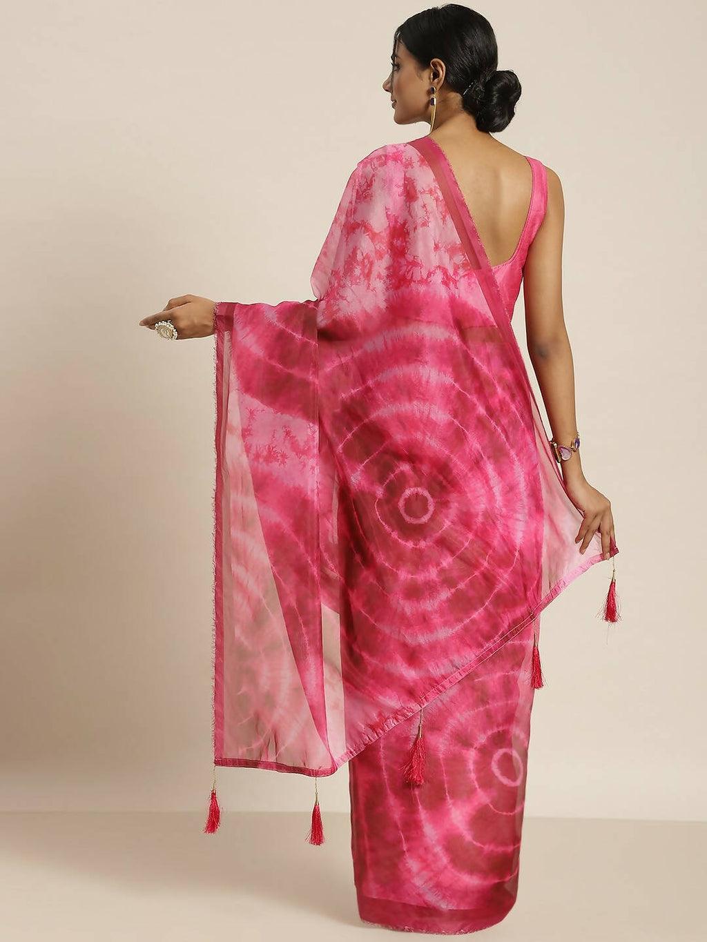 Pink Organza Printed Saree With Blouse Piece - Nivaa | Grocsy