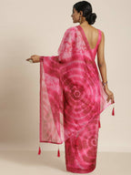 Pink Organza Printed Saree With Blouse Piece - Nivaa | Grocsy