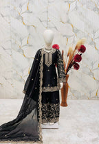 Teeya Creation New Kids Wedding Wear Heavy Embroidery Sequence Work Kurta Sharara Set-Black | Grocsy