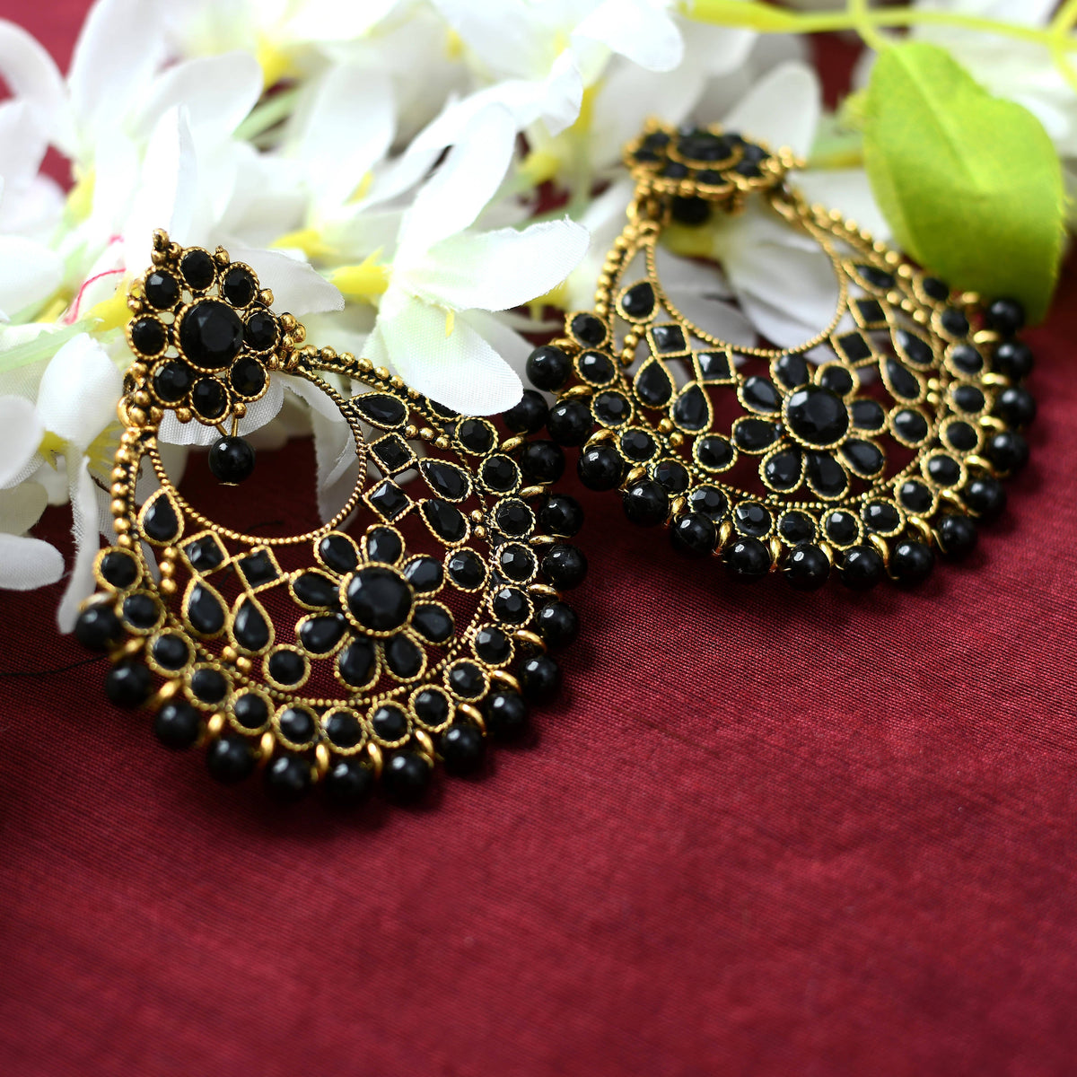 Mominos Fashion Johar Kamal Golden And Black Beaded Earrings | Grocsy