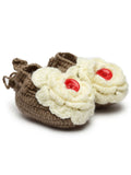 Chutput Kids Woollen Hand Knitted Flower Detailed Booties - Brown | Grocsy