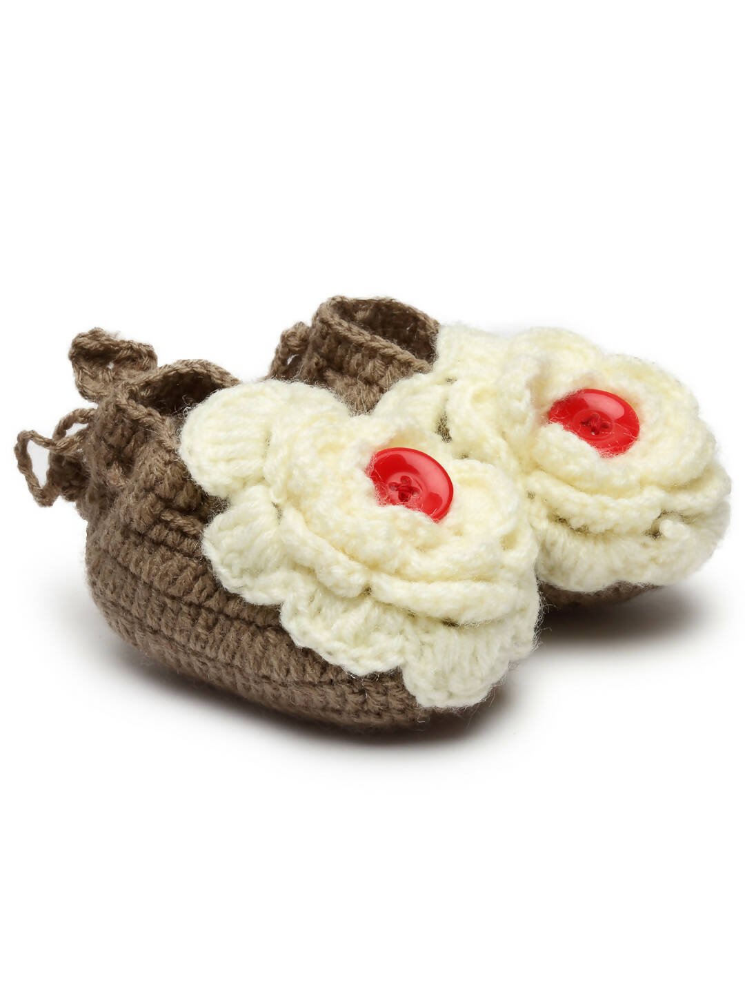 Chutput Kids Woollen Hand Knitted Flower Detailed Booties - Brown | Grocsy