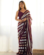 Wine Georgette Sequance Embroidery Work Border Saree - Sitare | Grocsy