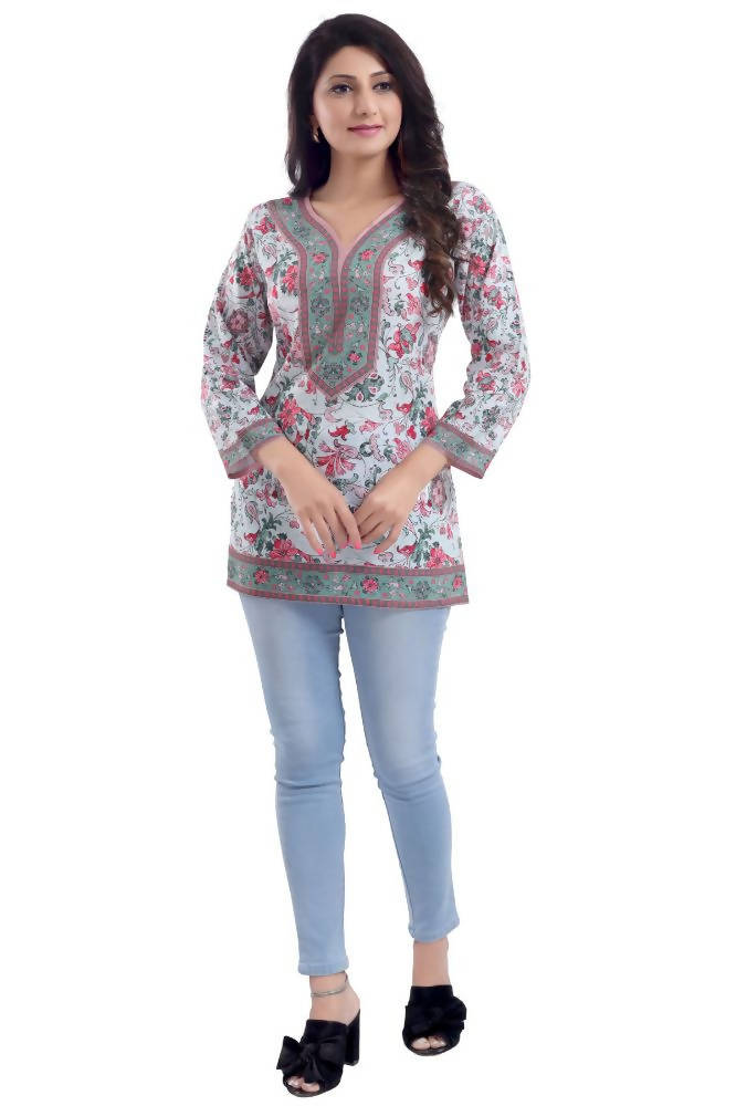 Snehal Creations Variyali Color Faux Crepe Short Kurti Tunic | Grocsy