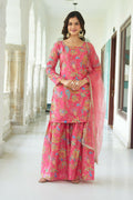 Joban Fashion Pink Chinnon Embroidery Sequence Work Readymade Kurta Set | Grocsy
