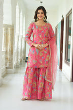 Joban Fashion Pink Chinnon Embroidery Sequence Work Readymade Kurta Set | Grocsy