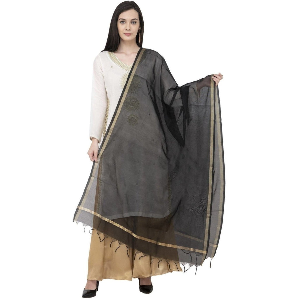 A R Silk Chanderi Piping Regular Dupatta Black Color Dupatta or Chunni | Grocsy