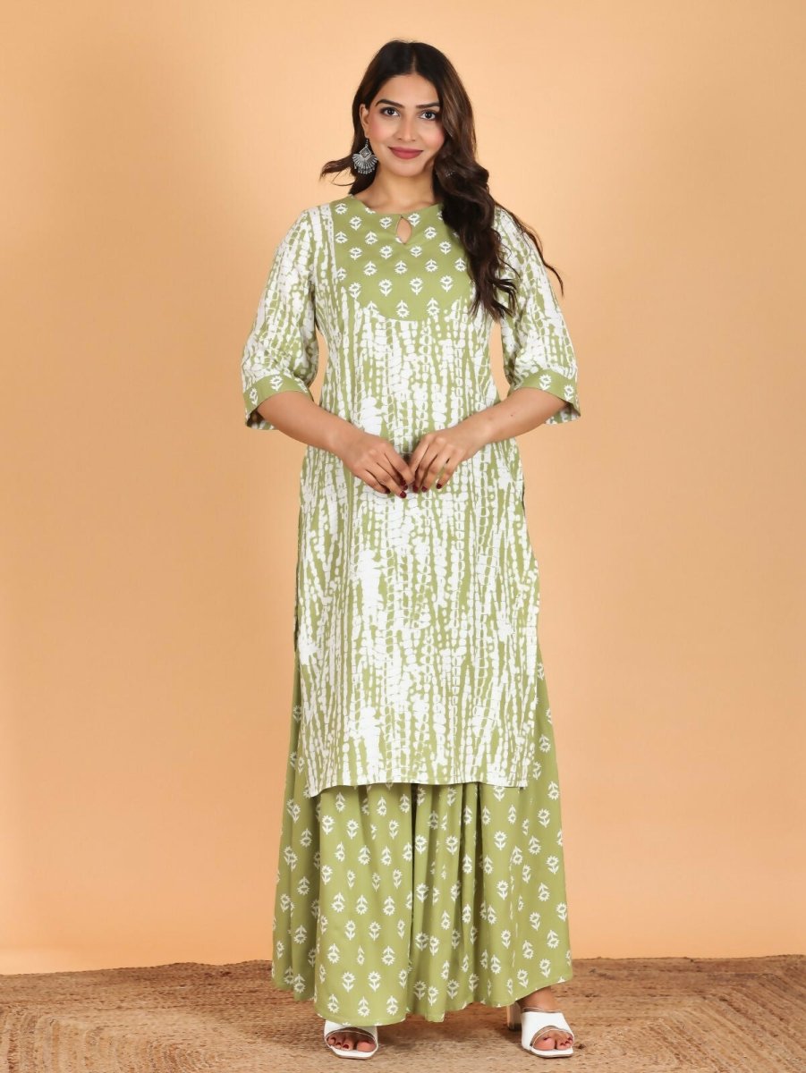 Aramya Straight Rayon Tie-Dye Print Women's Kurta - Green | Grocsy