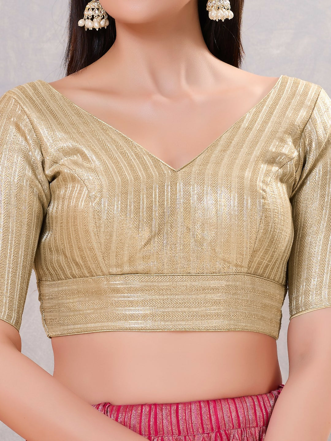 Joban Fashion Women Jacquard Light-Gold Stitched Blouse | Grocsy