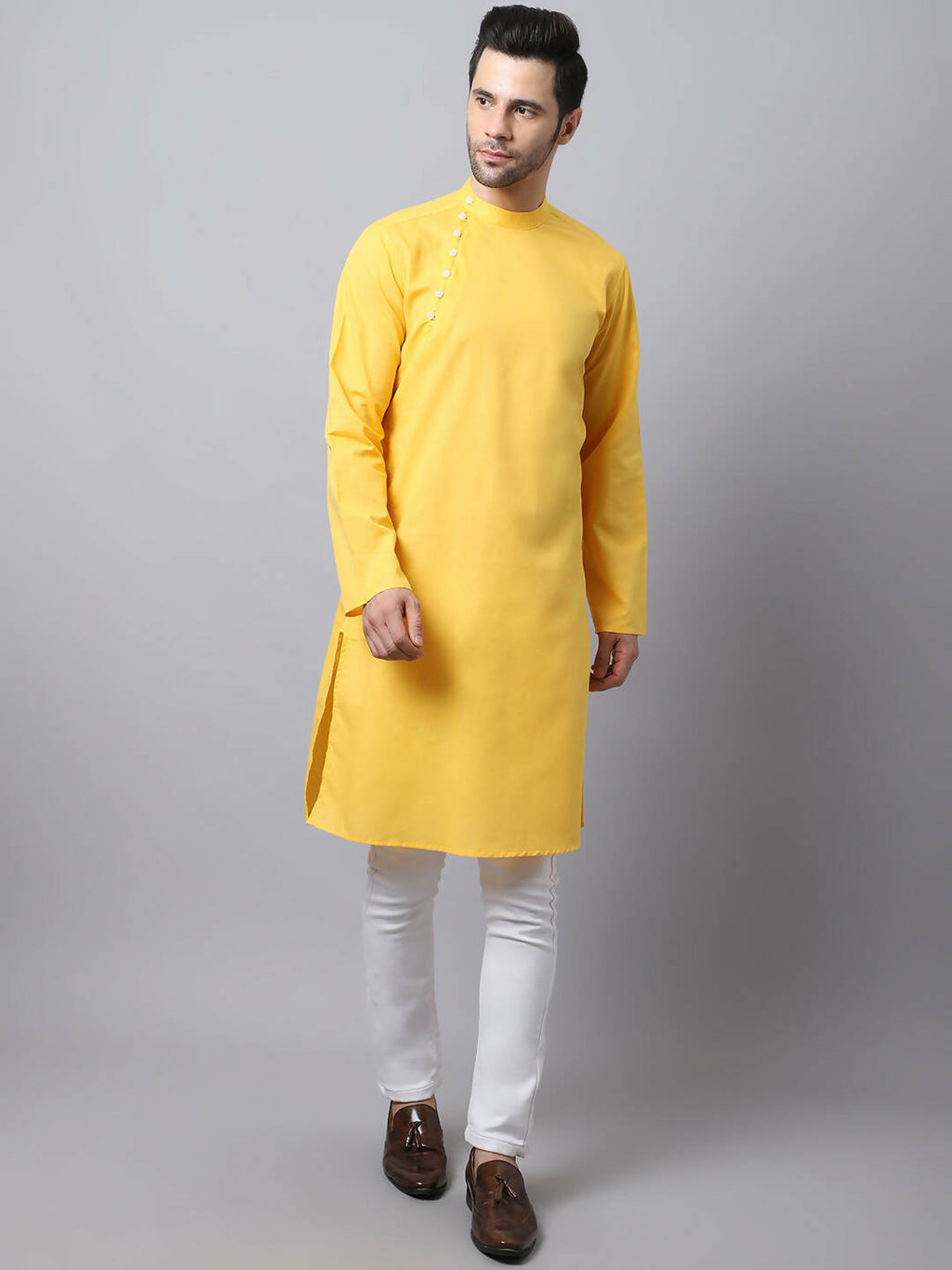 Even Apparels Yellow Pure Cotton Men's Kurta With Side Placket | Grocsy