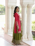 Joban Fashion Pink Silk Embroidered Sharara Set | Grocsy