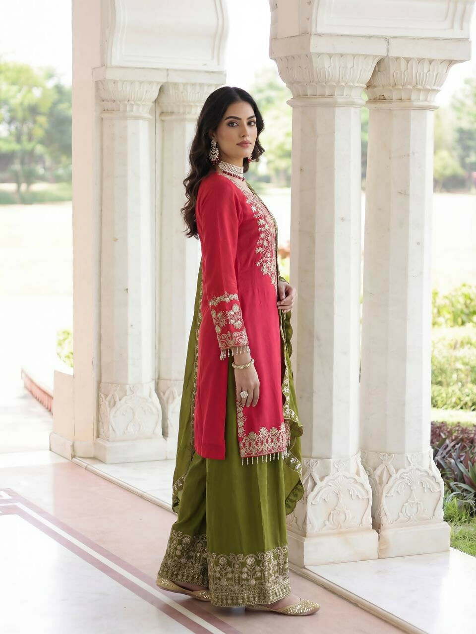 Joban Fashion Pink Silk Embroidered Sharara Set | Grocsy