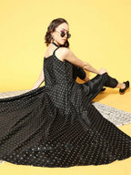 Ahalyaa Women Black Colour Poly Silk Gold Printed Kurta Pant Set | Grocsy