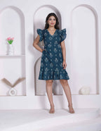 Miravan Women Empire Waist Blue Mini Length Dress | Grocsy