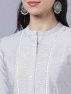 Myshka Stylish Grey Viscose 3/4 Sleeve Women's Kurta Pant Set | Grocsy