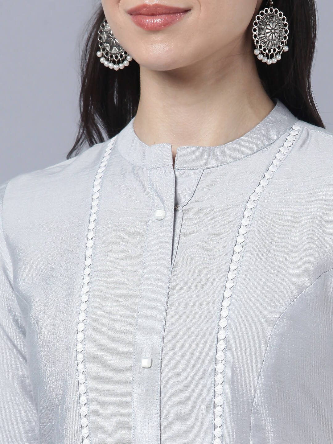 Myshka Stylish Grey Viscose 3/4 Sleeve Women's Kurta Pant Set | Grocsy