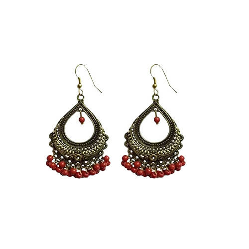 Tiaraa Red Beads Polki Earrings For Women