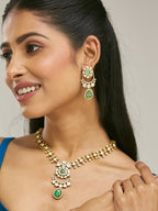 Nuyug 22K Gold-Plated Kundan Studded Faux Jasper Stone Necklace Set | Grocsy