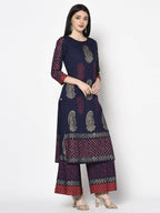 Aniyah Rayon Navy Blue Color Block Print Straight kurta (AN-180K) | Grocsy