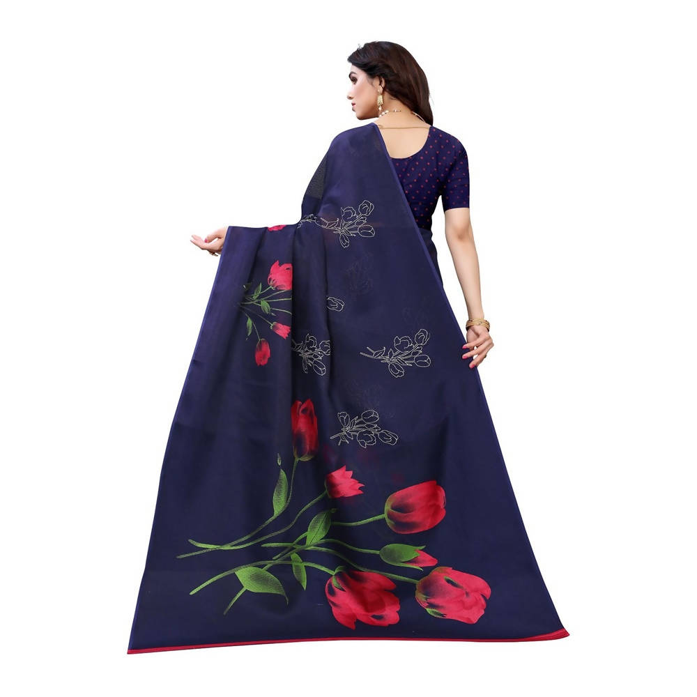 Vamika Printed Jute Silk Blue Saree (Elisa Navy) | Grocsy