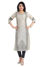 Snehal Creations Cream Raw Silk Block Print Long Kurta For Women | Grocsy