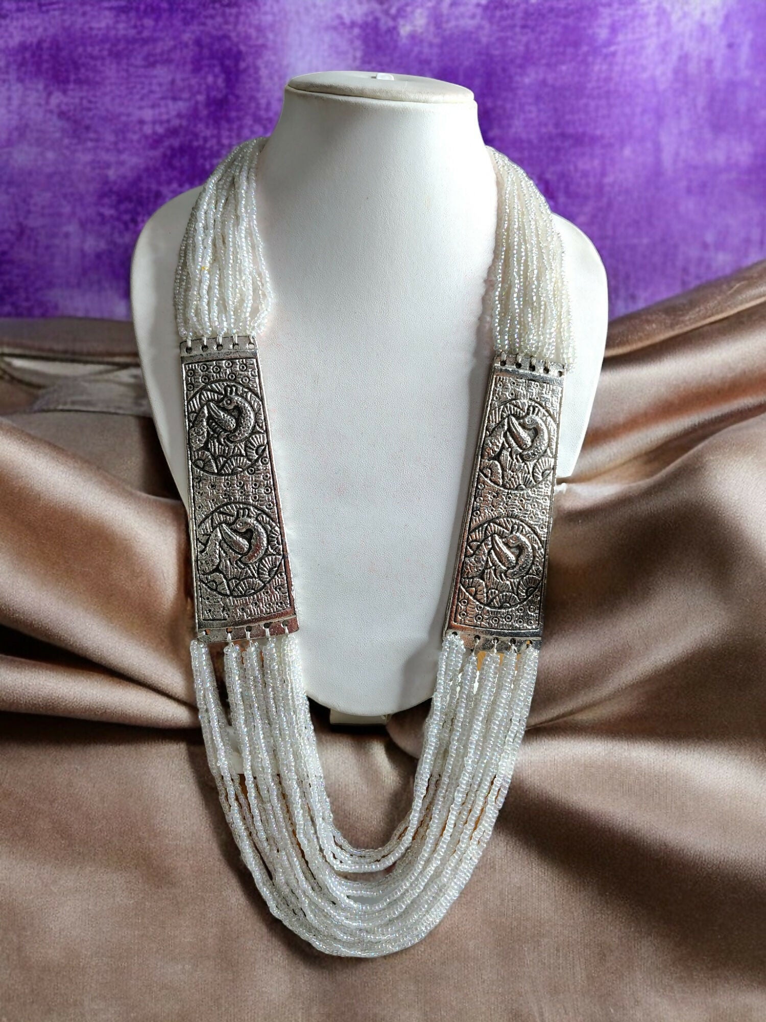 Inhanns Saree Shobha Statement Necklace - White Necklace | Grocsy