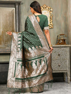 Shree Shyam Fashion Banarasi Silk Dark Green Saree | Grocsy