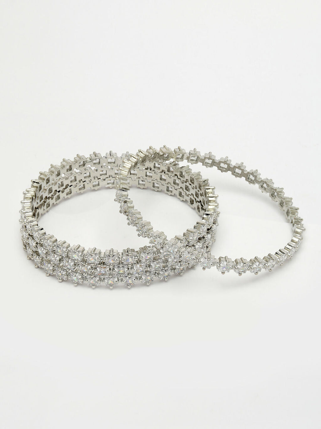 NVR Women's Set of 4 Silver-Plated CZ Stone-Studded Handcrafted Bangles
