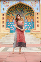 Vastranavya Maroon Navratri Special Kutchi Gamthi Work with Printed Kurti | Grocsy