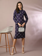 Myshka Women's Navy Blue Printed Round Neck Party Top With Skirt Co-ord set | Grocsy