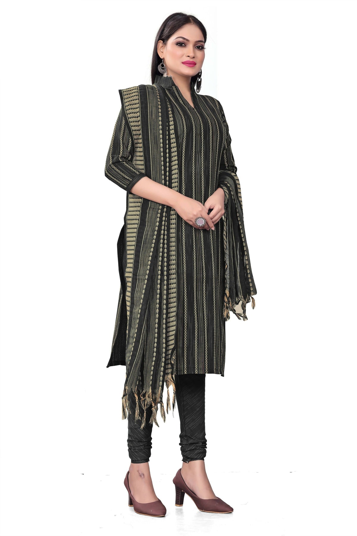 Black Cotton Jacquard Woven Unstitched Dress Material - Tanvi | Grocsy