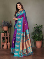 Joban Fashion Banarasi Purple Butti Soft Silk Saree | Grocsy