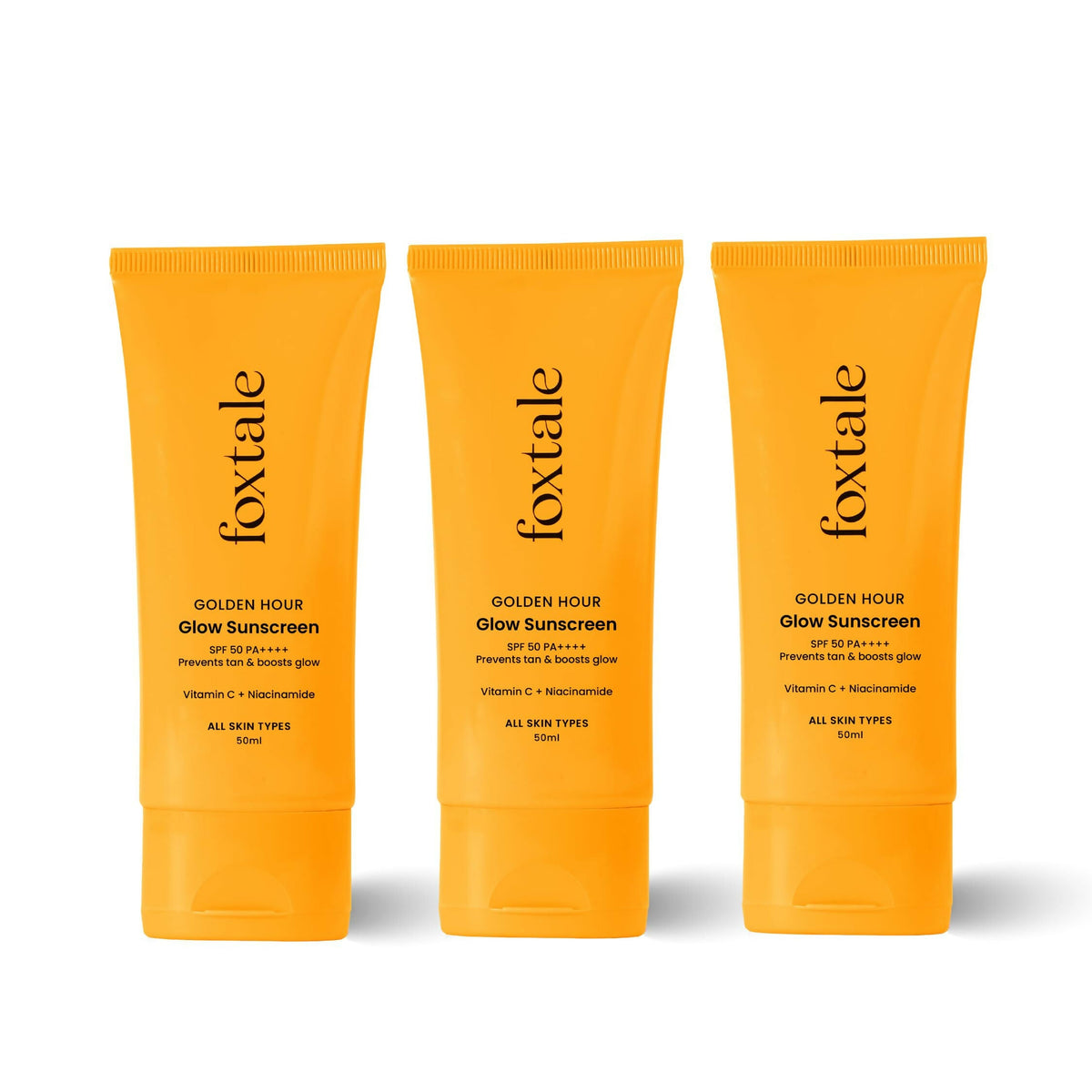 Foxtale Glow Sunscreen SPF 50 PA++++ Lightweight With Vitamin C And Niacinamide For a Dewy Glow, UVA And UVB Filters Prevents Tan | Grocsy