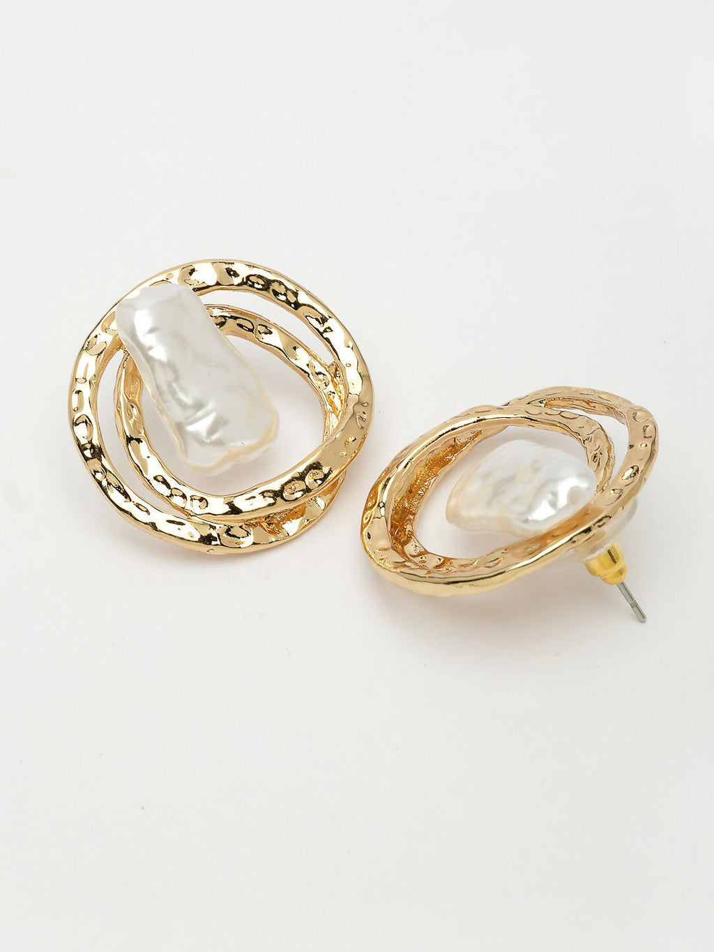 NVR Women's White & Gold-Polished Circular Shape Studs Earring | Grocsy